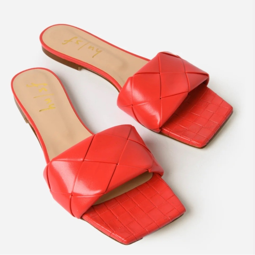 fs/ny Woven Leather Slides – Coral Pink, Size 8